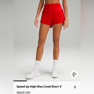 Lululemon Speed Up high rise shorts (4inch UNLINED) size 2